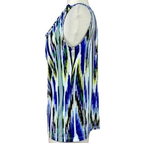 Ellen Tracy Tank Blouse Size Medium Blue Yellow - Picture 3 of 7